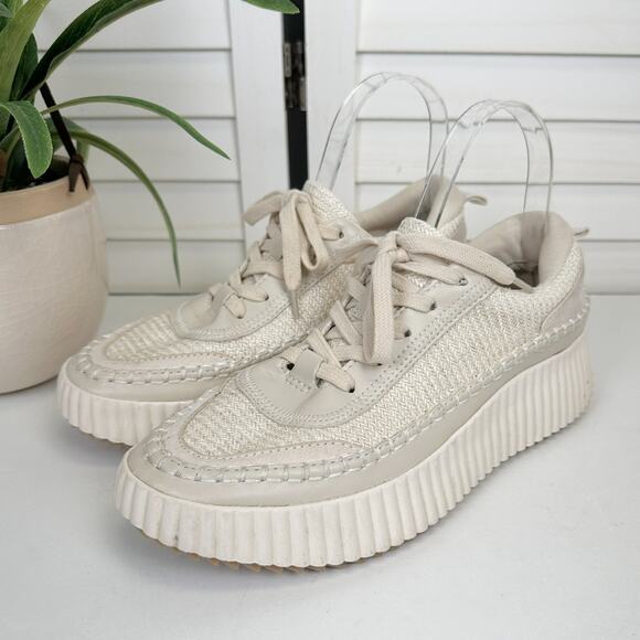 Dolce Vita‎ Daran Sneakers Beige Creeper Platform Low Top Lace Up Shoe Size 8.5M - Picture 1 of 12